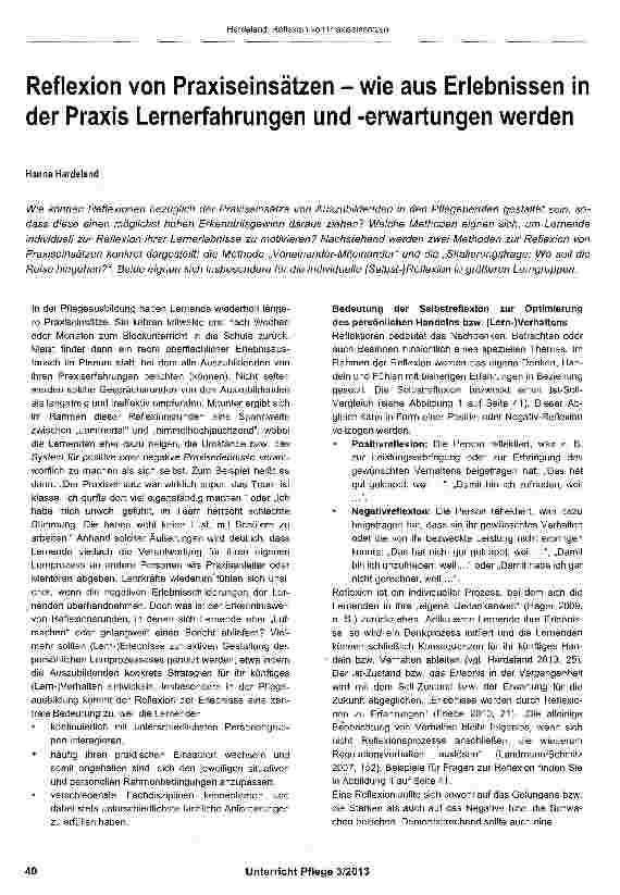Vorschauseite 1: Reflexion von Praxiseinsätzen - wie aus Erlebnissen in der Praxis Lernerfahrungen und -erwartungen werden