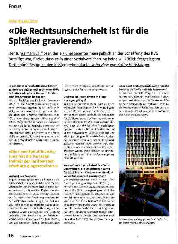 Vorschauseite 1: Die Rechtsunsicherheit ist für die Spitäler gravierend