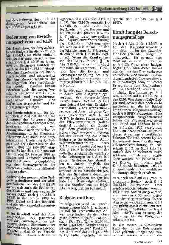 Vorschauseite 2: Budgetfortschreibung 1993 bis 1995 Berechnungsschema