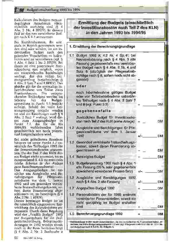 Vorschauseite 3: Budgetfortschreibung 1993 bis 1995 Berechnungsschema