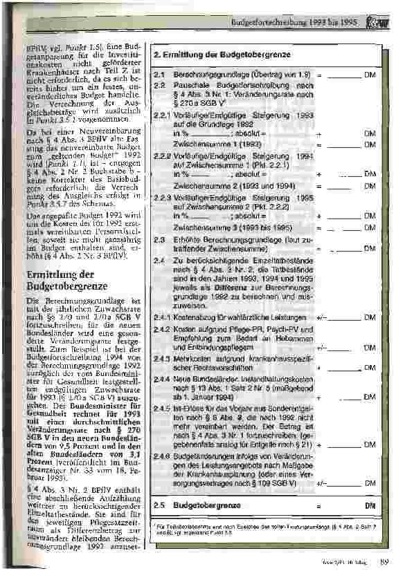 Vorschauseite 4: Budgetfortschreibung 1993 bis 1995 Berechnungsschema