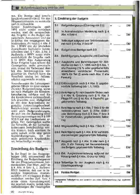 Vorschauseite 5: Budgetfortschreibung 1993 bis 1995 Berechnungsschema