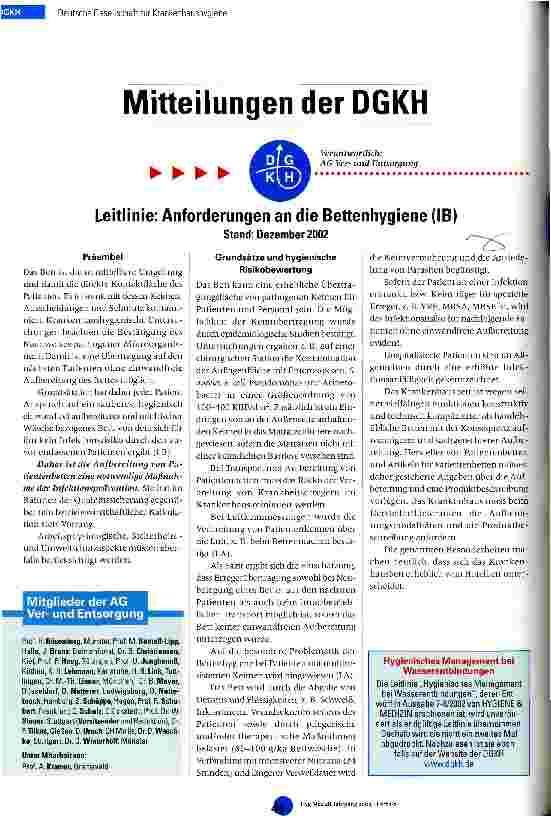 Vorschauseite 1: Leitlinie: Anforderungen an die Bettenhygiene (IB) - Mitteilungen der DGKH Stand: Dezember 2002