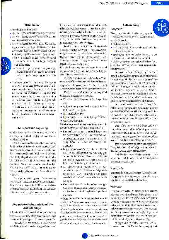 Vorschauseite 2: Leitlinie: Anforderungen an die Bettenhygiene (IB) - Mitteilungen der DGKH Stand: Dezember 2002