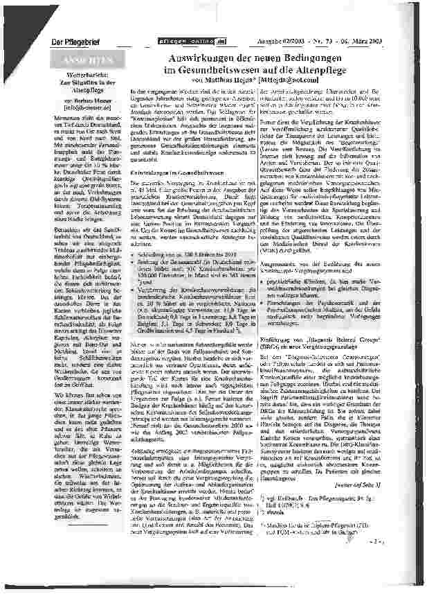 Vorschauseite 1: Auswirkungen der neuen Bedingungen im Gesundheitswesen auf die Altenpflege
