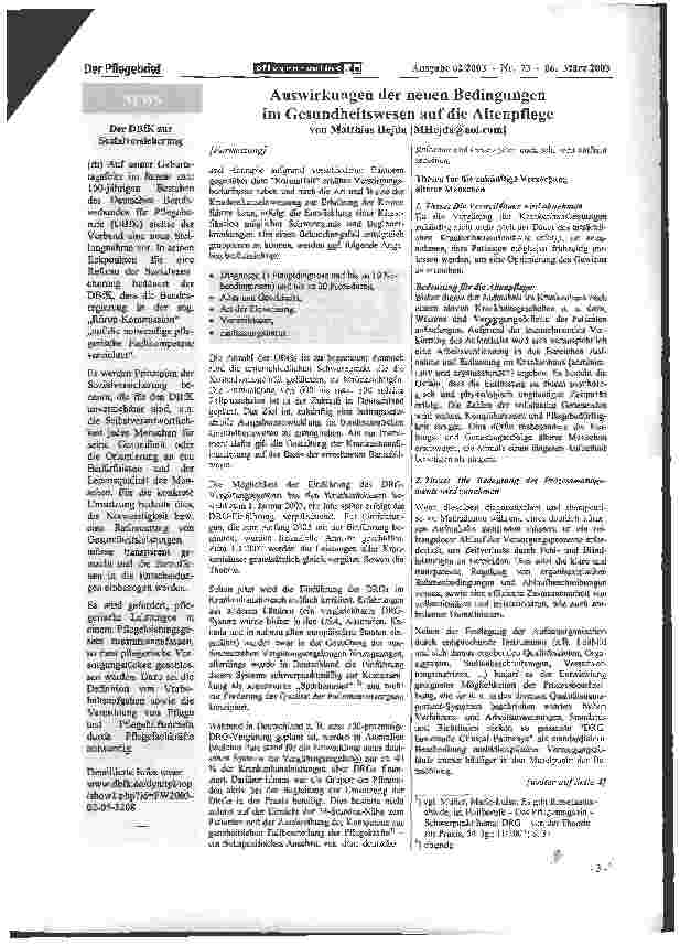 Vorschauseite 2: Auswirkungen der neuen Bedingungen im Gesundheitswesen auf die Altenpflege