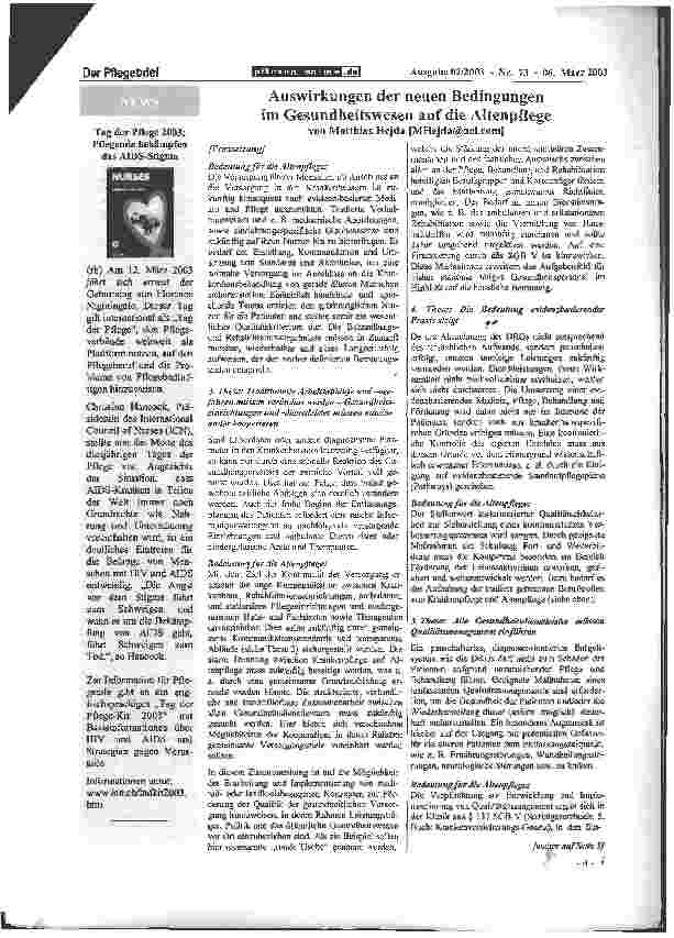 Vorschauseite 3: Auswirkungen der neuen Bedingungen im Gesundheitswesen auf die Altenpflege
