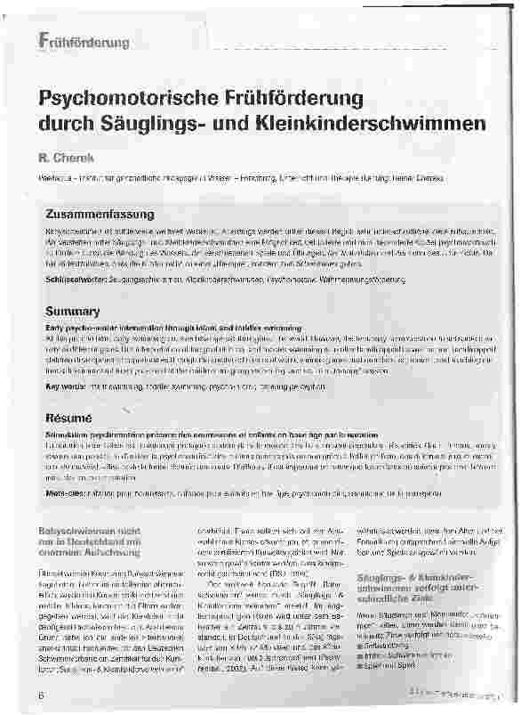 Vorschauseite 1: Psychomotorische Frühförderung durch Säuglingsund Kleinkinderschwimmen