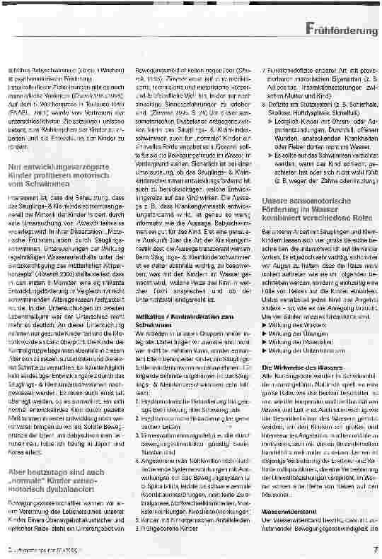 Vorschauseite 2: Psychomotorische Frühförderung durch Säuglingsund Kleinkinderschwimmen