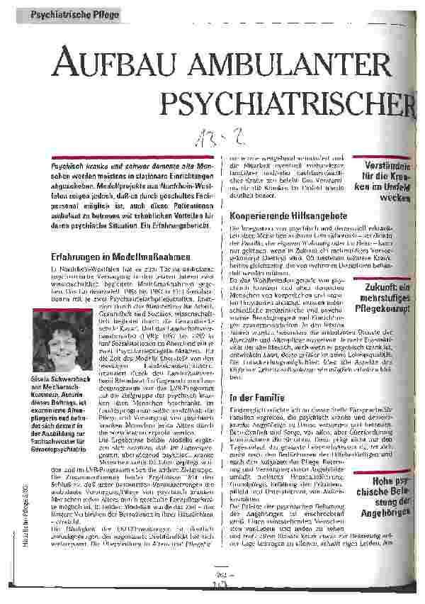Vorschauseite 1: Aufbau ambulanter psychiatrischer Pflege Psychisch kranke und alte Menschen in der Familie