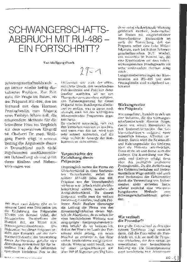 Vorschauseite 1: Schwangerschaftsabbruch mit RU-486 - ein Fortschritt?