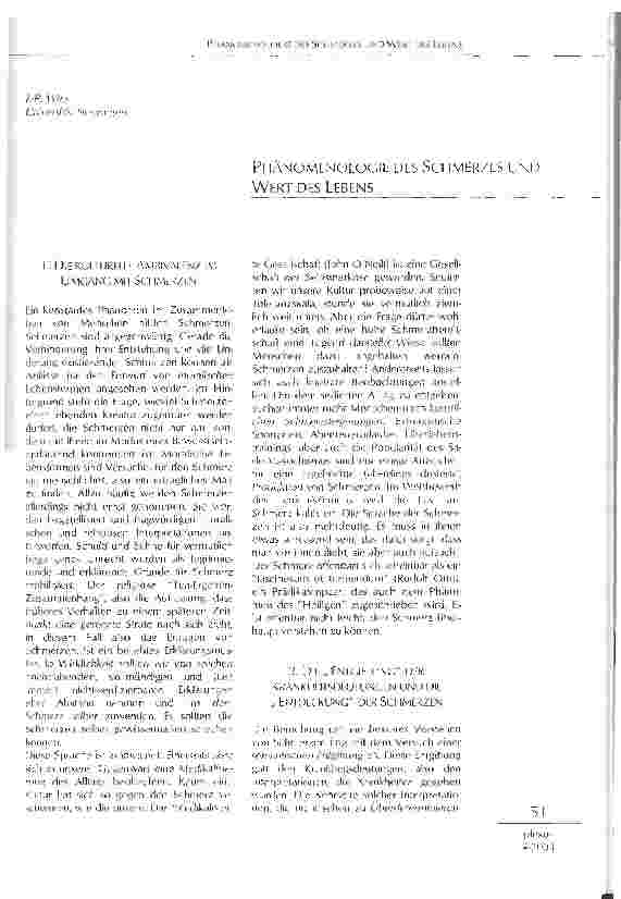 Vorschauseite 1: Phänomenologie des Schmerzes und Wert des Lebens