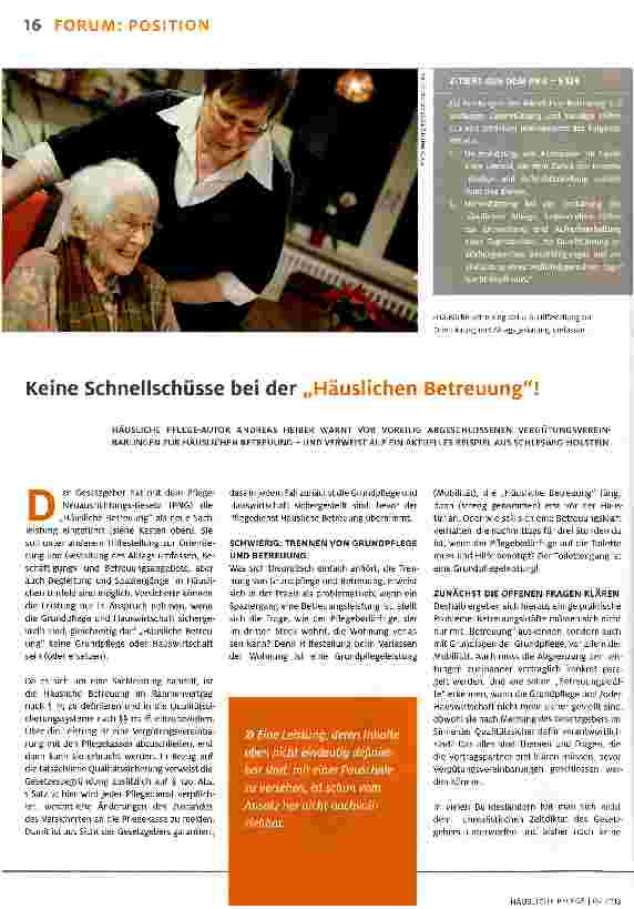 Vorschauseite 1: Keine Schnellschüsse bei der „Häuslichen Betreuung!