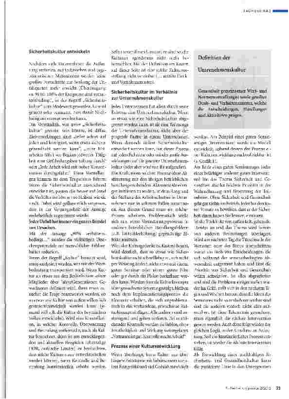 Vorschauseite 2: Illusionen, die mit der Vorstellung einer Entwicklung der Sicherheitsund/oder Gesundheitskultur einhergehen