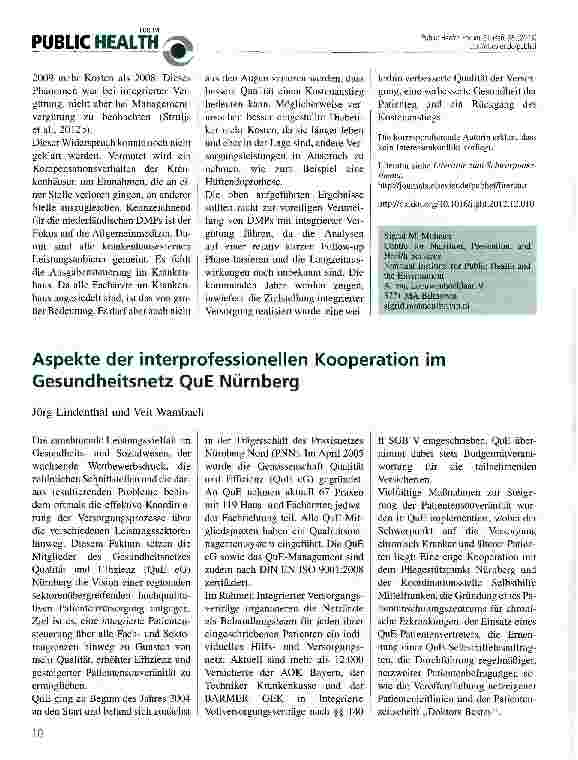 Vorschauseite 1: Aspekte der interprofessionellen Kooperation im Gesundheitsnetz QuE Nürnberg