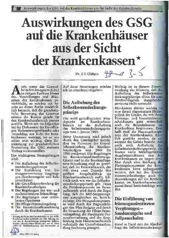 Vorschauseite 1: Auswirkungen des GSG auf Krankenhäuser aus der Sicht der Krankenkassen Auszug aus Rede des Geschäftsführers AOK-Bundesverband