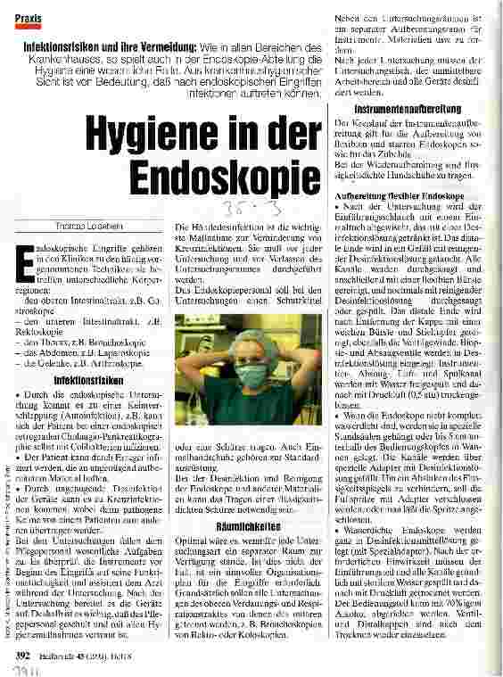 Vorschauseite 1: Hygiene in der Endoskopie Infektionsrisiken und ihre Vermeidung