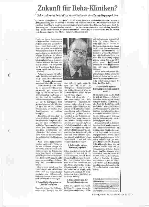 Vorschauseite 1: Zukunft für Reha-Kliniken? Selbstzahler in Rehabilitations-Kliniken - eine Zukunftsperspektive