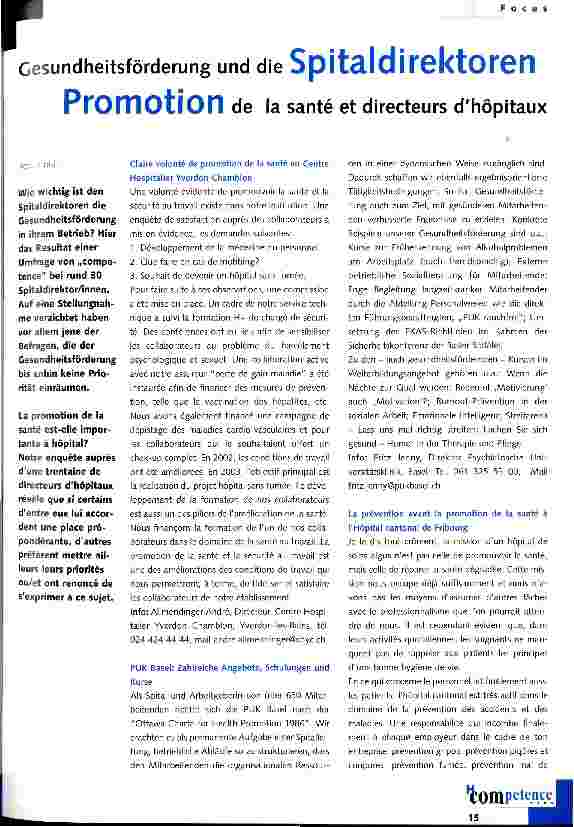 Vorschauseite 1: Gesundheitsförderung und die Spitaldirektoren