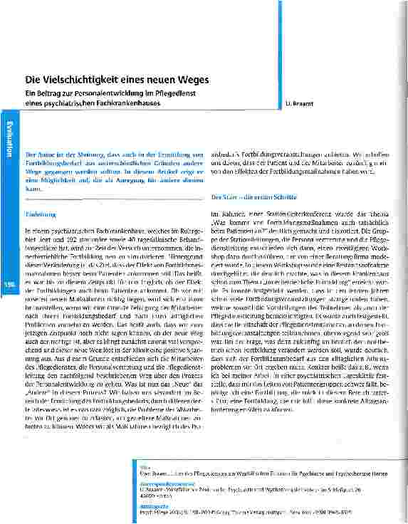 Vorschauseite 1: Die Vielschichtigkeit eines neuen Weges Ein Beitrag zur Personalentwicklung im Pflegedienst eines psychiatrischen Fachkrankenhauses