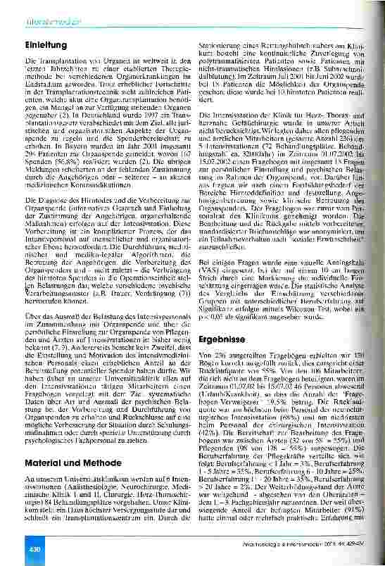 Vorschauseite 2: Hirntod und Organspende Einstellung und psychische Belastung des Personals von Intensivstationen