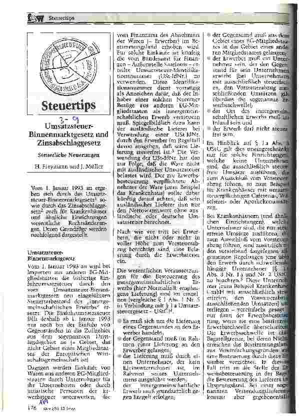 Vorschauseite 1: Umsatzsteuer-Binnenmarktgesetz und Zinsabschlaggesetz Steuertips