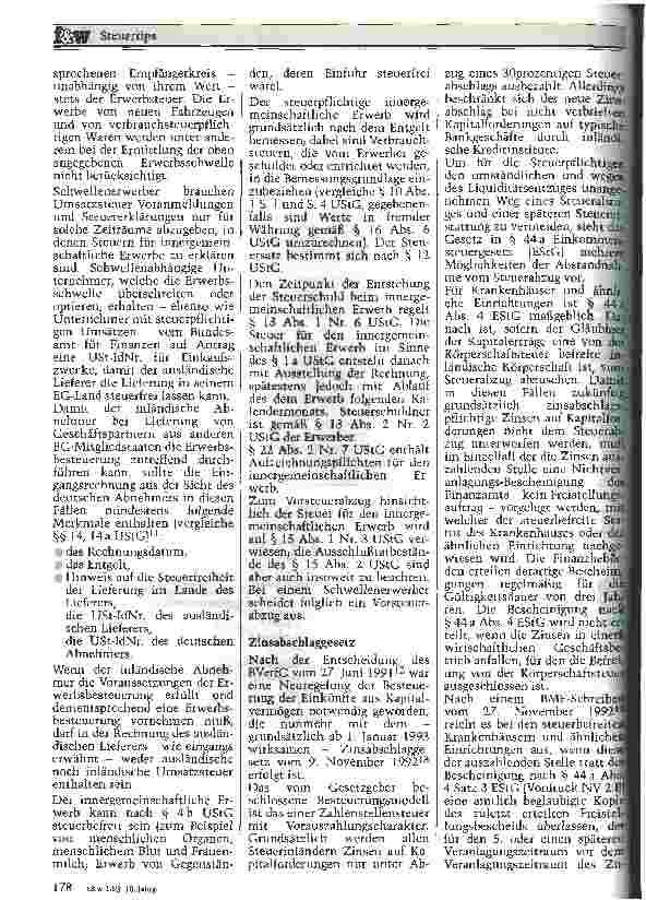 Vorschauseite 3: Umsatzsteuer-Binnenmarktgesetz und Zinsabschlaggesetz Steuertips