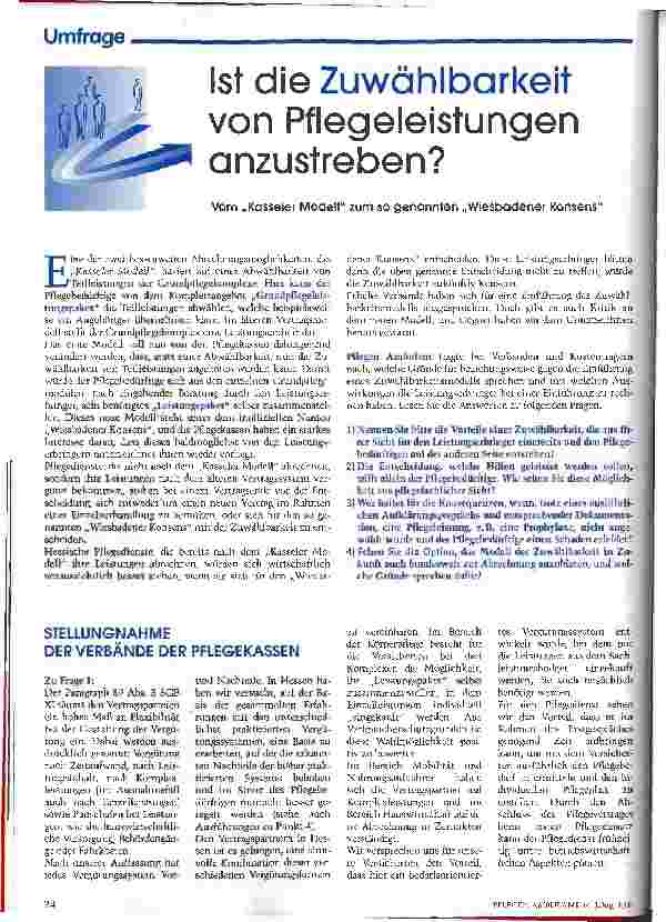 Vorschauseite 1: Ist die Zuwählbarkeit von Pflegeleistungen anzustreben? Vom Kasseler Modell zum so genannten Wiesbandener Konsens
