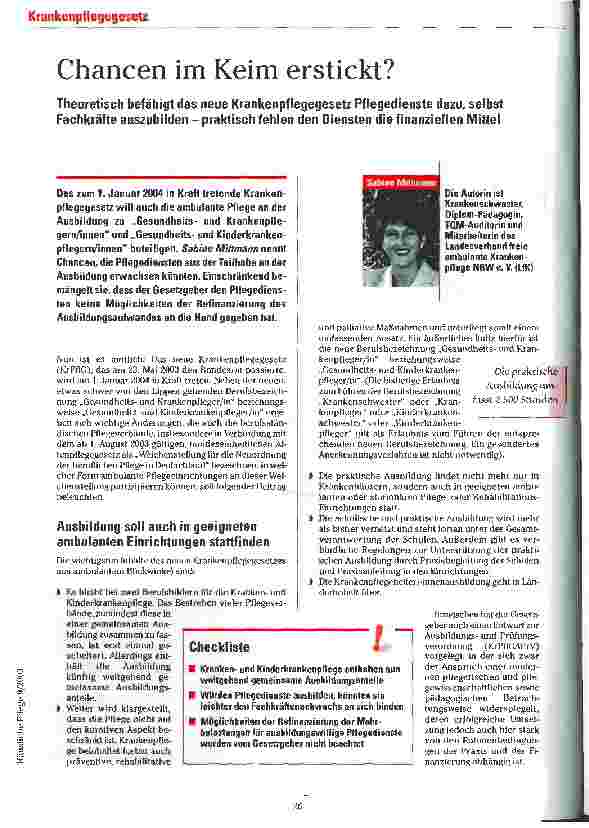 Vorschauseite 1: Chancen im Keim erstickt?