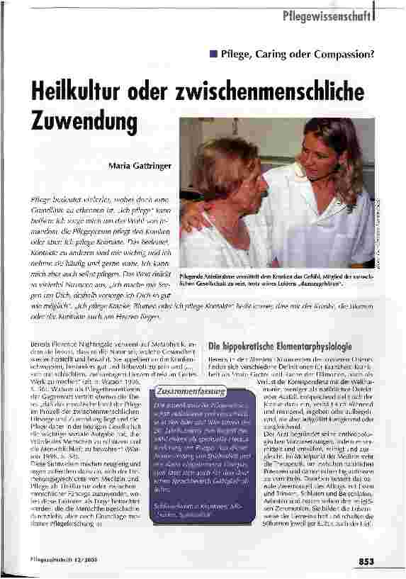 Vorschauseite 1: Heilkultur oder zwischenmenschliche Zuwendung