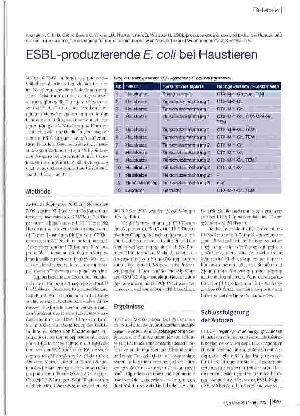 Vorschauseite 1: ESBL-produzierende E. coli bei Haustieren