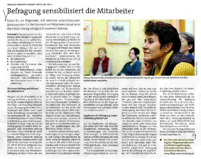 Vorschauseite 1: PALLIATIV GERIATRIE-KONZEPT ERSTELLEN, TEIL 2 Befragung sensibilisiert die Mitarbeiter