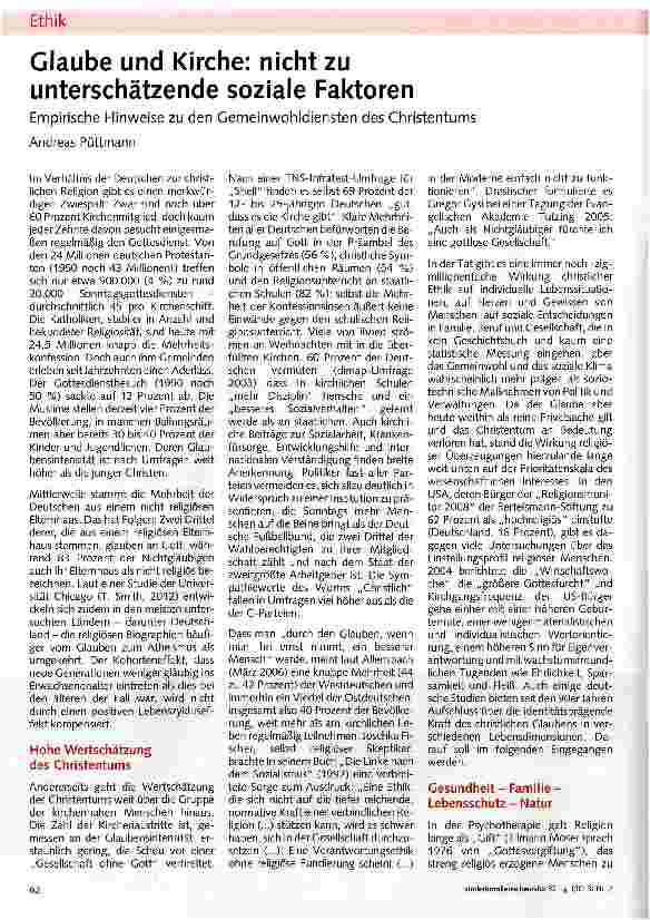 Vorschauseite 1: Glaube und Kirche: nicht zu unterschätzende soziale Faktoren