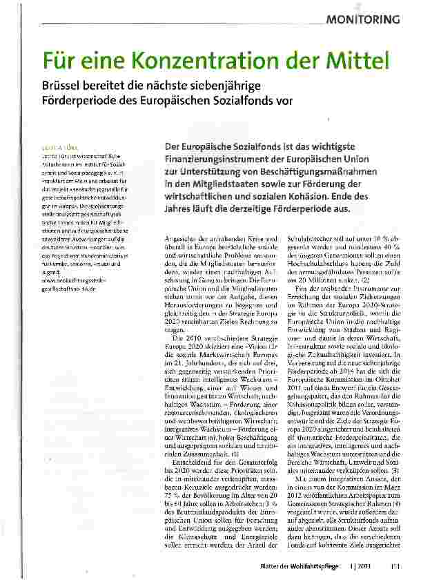 Vorschauseite 1: Für eine Konzentration der Mittel