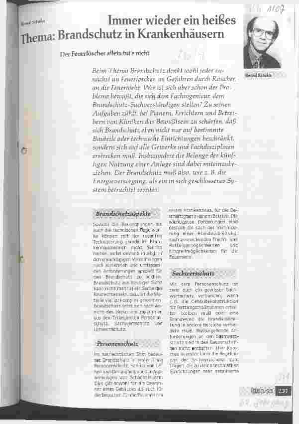 Vorschauseite 1: Immer wieder ein heißes Thema: Brandschutz in den Krankenhäusern Der Feuerlöscher allein tuts nicht