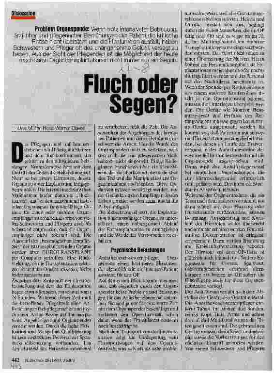 Vorschauseite 1: Fluch oder Segen? Problem Organspende