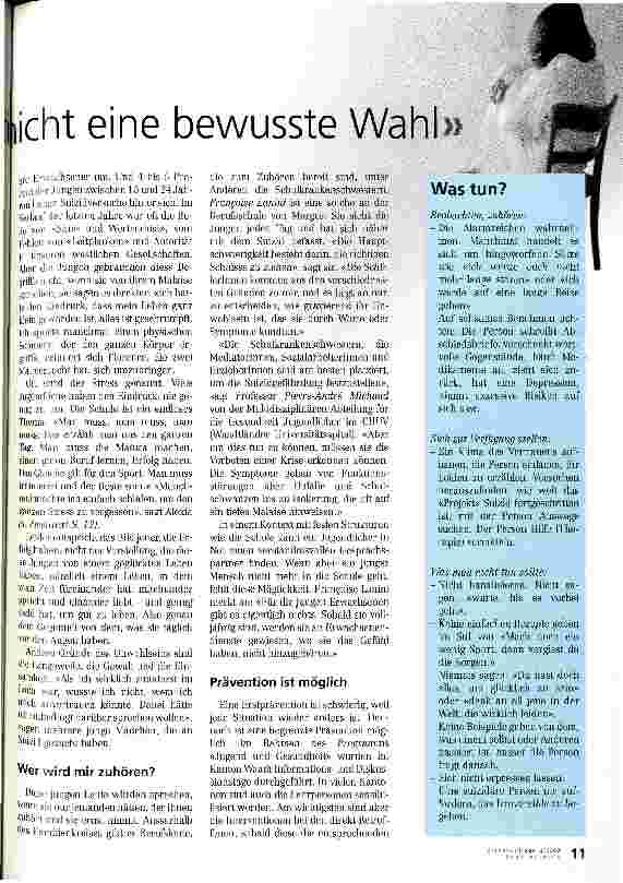 Vorschauseite 2: Bei den Jugendlichen ist der Suizid nicht eine bewusste Wahl Suizid-Prävention