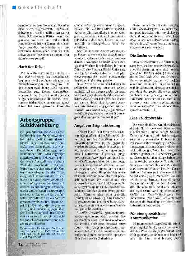 Vorschauseite 3: Bei den Jugendlichen ist der Suizid nicht eine bewusste Wahl Suizid-Prävention