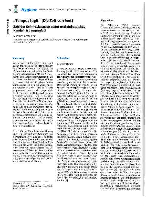 Vorschauseite 1: Tempus fugit (Die Zeit verrinnt) Zahl der Keimresistenzen steigt und einheitliches Handeln ist angezeigt