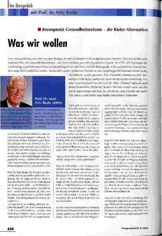 Vorschauseite 1: Was wir wollen Brennpunkt Gesundheitsreform - die Kieler Alternative