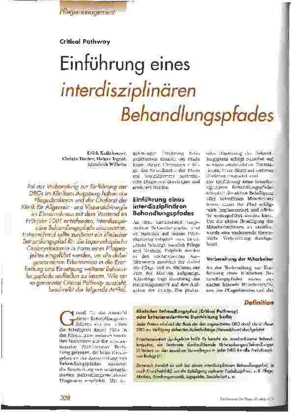 Vorschauseite 1: Einführung eines interdisziplinären Behandlungspfades