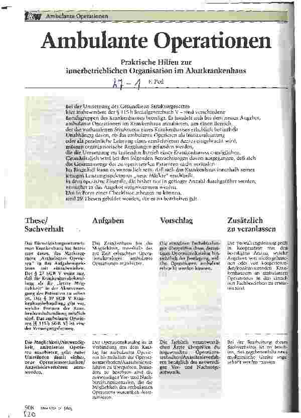 Vorschauseite 1: Ambulante Operationen Praktische Hilfen zur innerbetrieblichen Organisation im Akutkrankenhaus