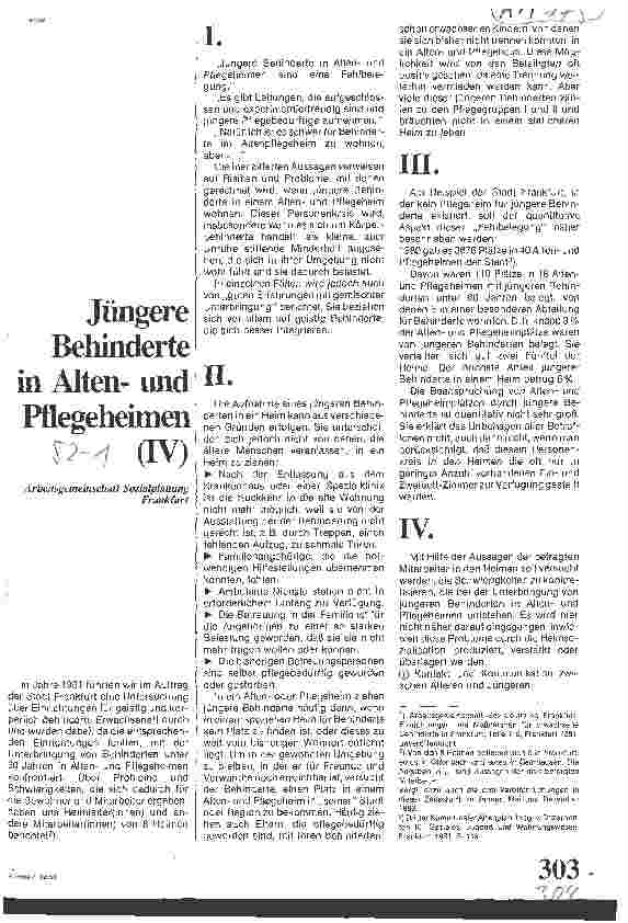 Vorschauseite 1: Jüngere Behinderte in Altenund Pflegeheimen Arbeitsgemeinschaft Sozialplanung Frankfurt