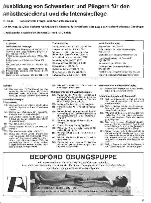 Vorschauseite 1: Ausbildung von Schwestern und Pflegern für den Anästhesiedienst und die Intensivpflege // Programmierte Fragenund Antwortsammlung