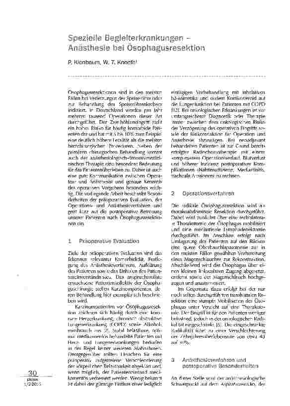 Vorschauseite 1: Spezielle Begleiterkrankungen - Anästhesie bei Ösophagusresektion