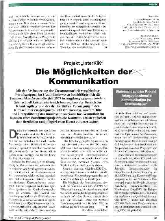 Vorschauseite 1: Projekt InterKiK Die Möglichkeiten der Kommunikation