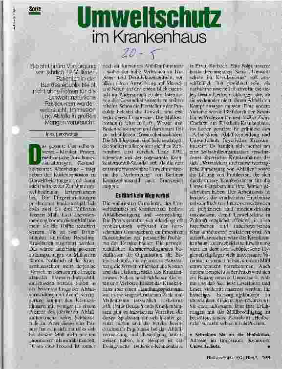Vorschauseite 1: Umweltschutz im Krankenhaus