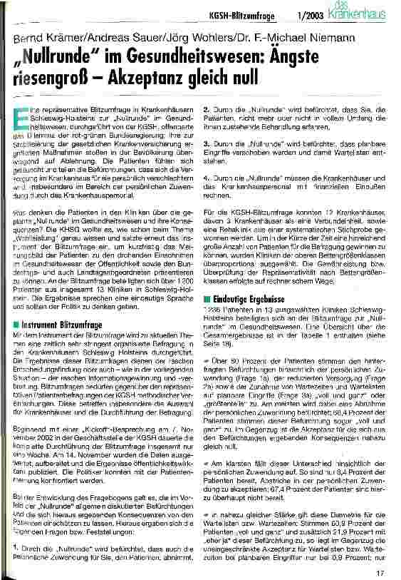 Vorschauseite 1: Nullrunde im Gesundheitswesen: Ängste riesengroß - Akzeptanz gleich null