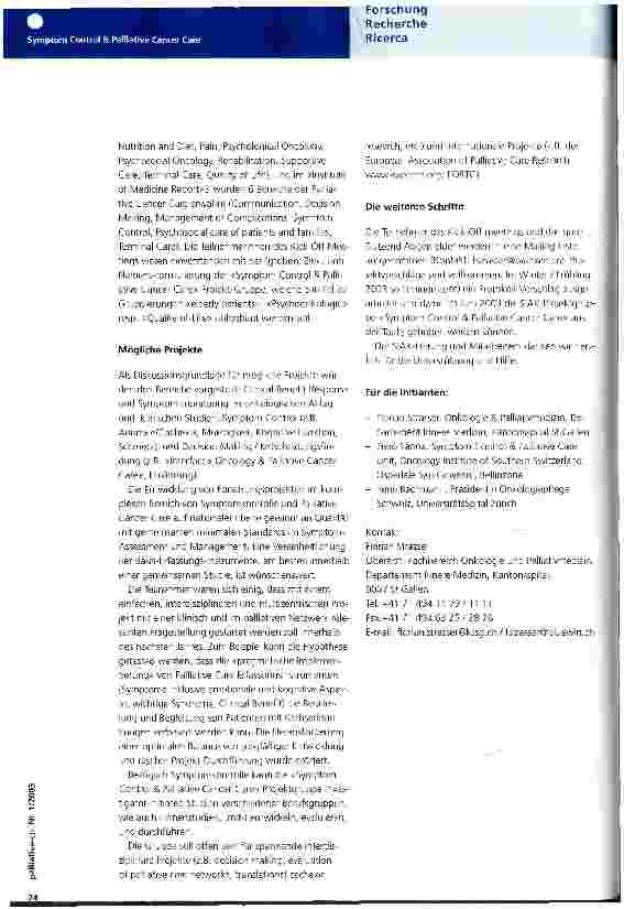 Vorschauseite 2: Neue SIAK-Projektgruppe: Symptom Control & Palliative Cancer Care Kick-Off-Meeting, 22. November 2002