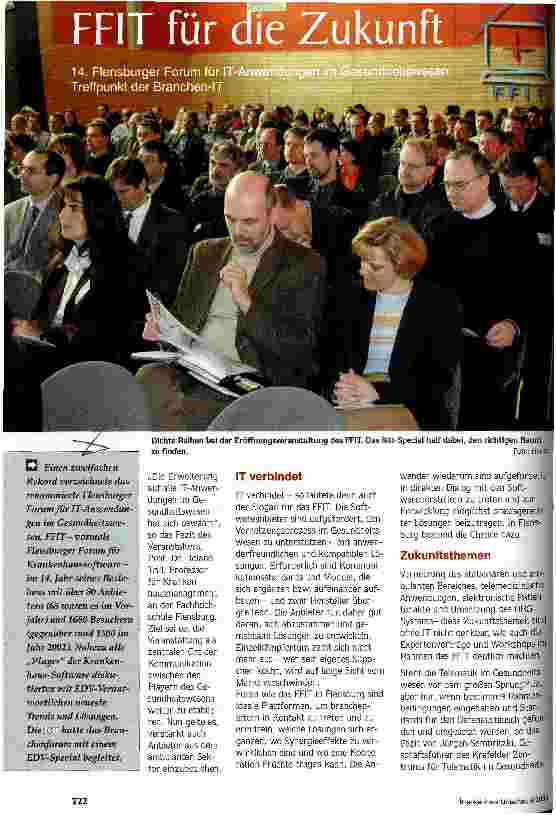 Vorschauseite 1: FFIT für die Zukunft 14. Flensburger Forum für IT-Anwendungen im Gesundheitswesen: Treffpunkt der Branchen-IT